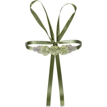 SFTD Women's Satin Ribbon Bridal Belt Sash with Flower Rhinestone Pearl
