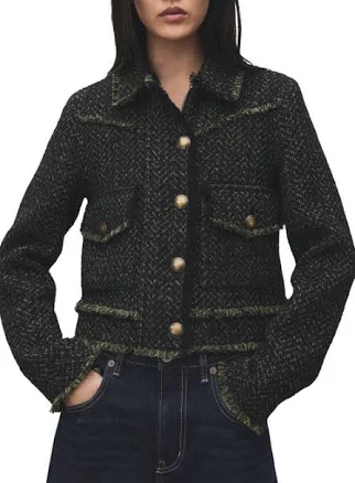 MANGO Women's Lapel Collar Tweed Jacket