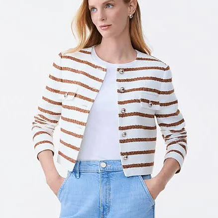 Ann Taylor Women's Petite Crew Neck Striped Tweed Jacket