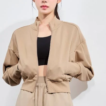 High Neck Curved Zip-up Jacket