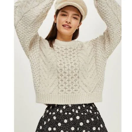 Topshop Blouson Cropped Cable Sweater