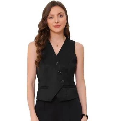 Inspire CHIC Women's Casual V-Neck Button-Down Cropped Vest