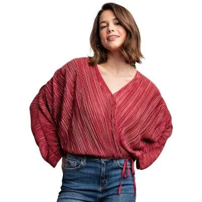 Slickblue Women's Satin Pleated Long Sleeve Blouse