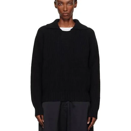 MFPEN WOOL KNIT SWEATER WITH COLLAR BLACK, Black / S