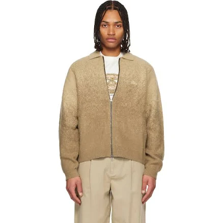 Dime Beige Mohair Double Zip Knit Sweater