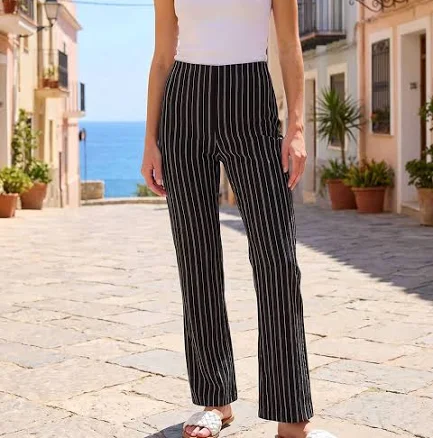 Women's Roman Stripe Print Bootleg Trousers