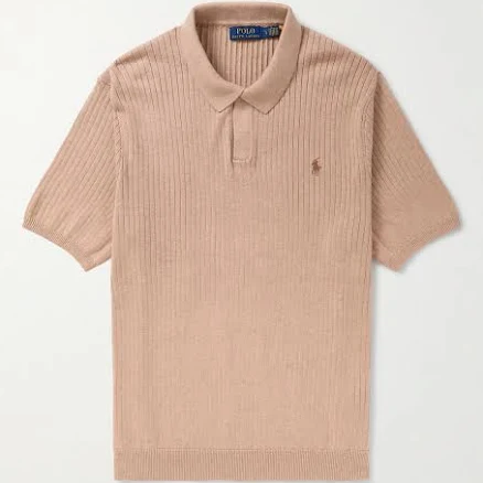 Polo Ralph Lauren Logo-Embroidered Ribbed Cotton Polo Shirt - Men - Beige Polo Shirts - S