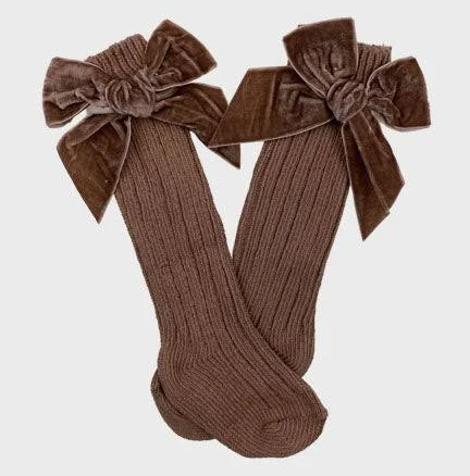 Velvet Bow Knee High Socks