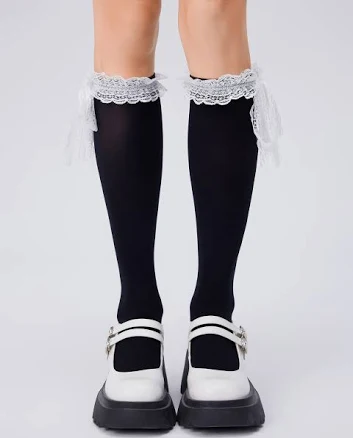 CIDER Women's Fashionable Velvet Bowknot Lace Trim Over-the-Calf Socks