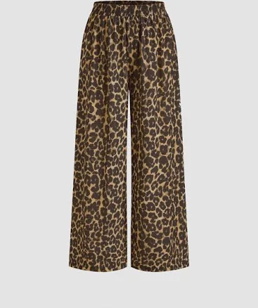 Women CIDER Leopard Print Flare Pants Wide Leg Trousers