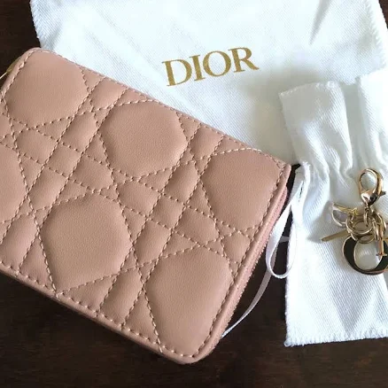 Christian Dior Lady Dior Voyageur Coin Purse Wallet Small, Pink Beige, NEW IN BOX & BAG - New Women | Color: Pink/Beige | Size: s