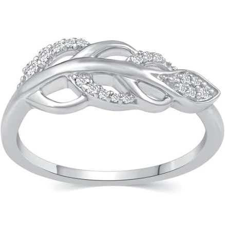 925 Sterling Silver Feather Open Leaf Pave Ring