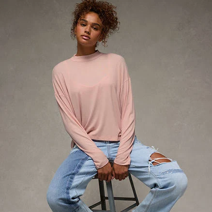 AE Women's Soft & Sexy Long Sleeve Mockneck T-Shirt