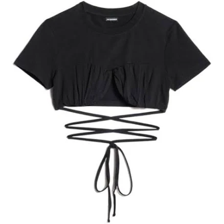 Jacquemus Women's Wraparound Cropped T-Shirt - Black - T-shirts
