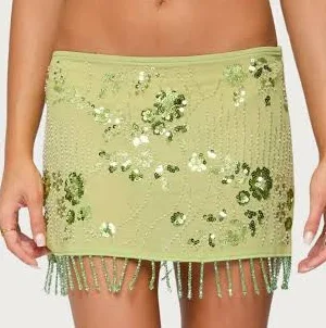 Edikted Women's Alza Sequin Bead Fringed Mini Skirt