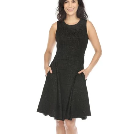 White Mark Women's Tweed Fit & Flare Dress