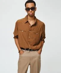 Wave Stripe Loose Fit Shirt (Brown)
