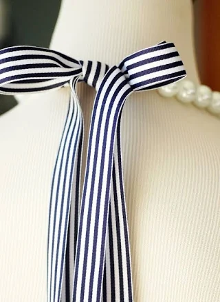 Pearl Candy Stripe Necklace with Ribbon Tie