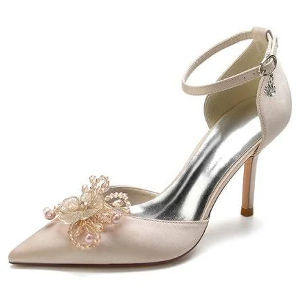 Pointed Toe Crystal Flower Stiletto Heels