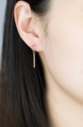 925 Sterling Silver Minimalist Hollow Circle Bar Earrings (Pair)