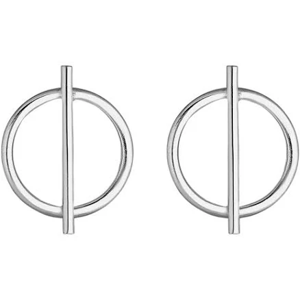 925 Sterling Silver Geometric Circle and Bar Stud Earrings