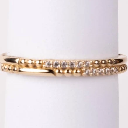 14k Gold Minimalist Double Band Diamond Duet Ring