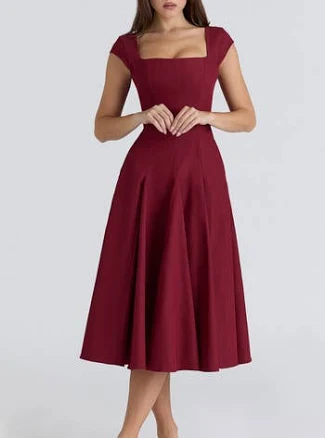 House of CB Raisa Lace-Back Twill Midi Dress