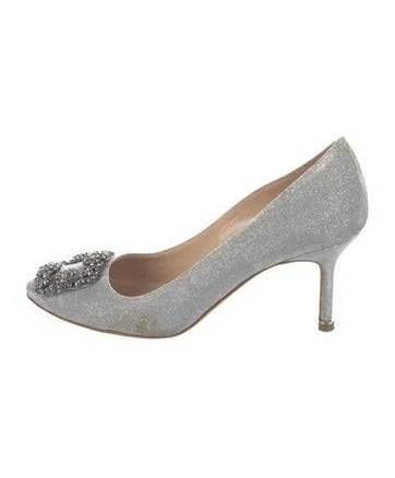 Manolo Blahnik Hangisi Glitter Pumps in Silver, Women's IT 36.5 | 6.5