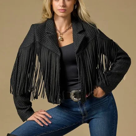 Boston Proper Fringe Collared Shimmer Tweed Jacket