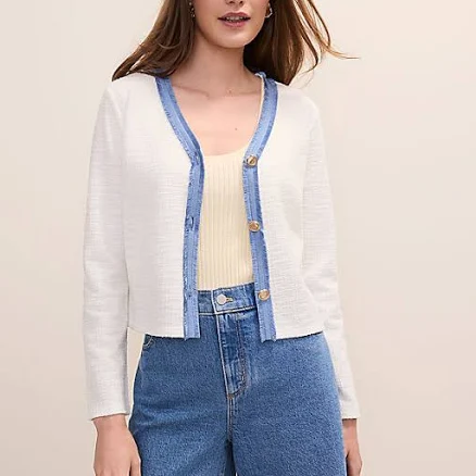 Ann Taylor Women's Fringe Trim Cropped Tweed Jacket