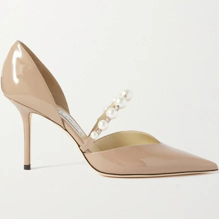 Jimmy Choo Aurelie 85 Embellished Patent-leather Point-toe Pumps - Women - Neutral Heels - IT42