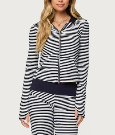 Edikted Women's Meggy Striped Zip Up Hoodie