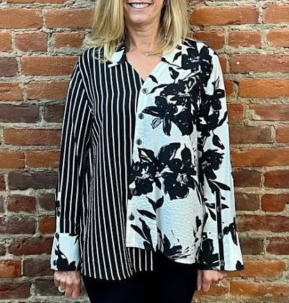 Shana Asymmetrical Mixed Print Shirt