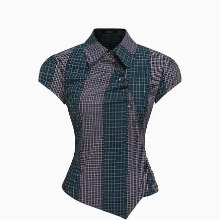 CIDER Women's Asymmetrical Two-Tone Patched Cotton Shirt