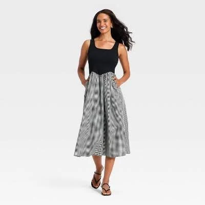 Women's A New Day Pullover Knit to Woven Midi Dress