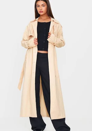 PrettyLittleThing Women's Panel Detail Belted Trench Coat