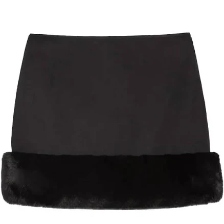 Faux-Fur Trimmed Mini Skirt
