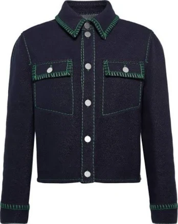 Bottega Veneta Navy & Green Contrast Stitch Trucker Jacket