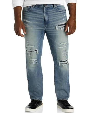 True Nation Men's Big and Tall Worn-In Rip and Repair Tapered-Fit Jeans