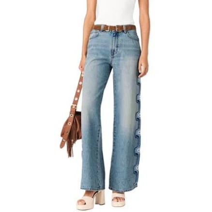 Maje Women's Floral-Embroidered Wide-Leg Jeans