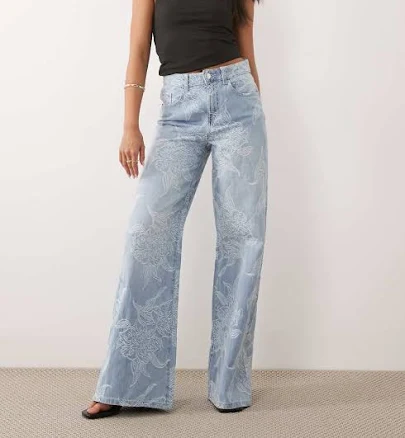 Gina Tricot Wide Leg embroidered Jeans