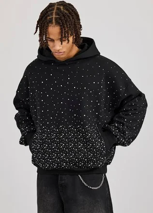 Cernucci Men's Boxy Rhinestone Hoodie