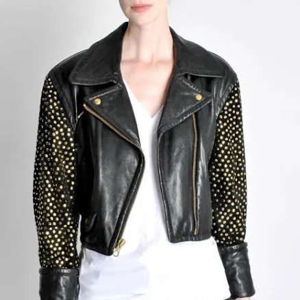 Handmade Cropped Studded Sheepskin Leather Jacket