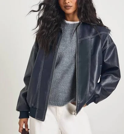 Boohoo Women's Faux Leather Bomber Jacket