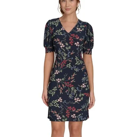 Tommy Hilfiger Women's Floral-Print Puffed-sleeve Dress