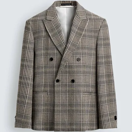 Zara Men's Plaid Double Breasted Blazer