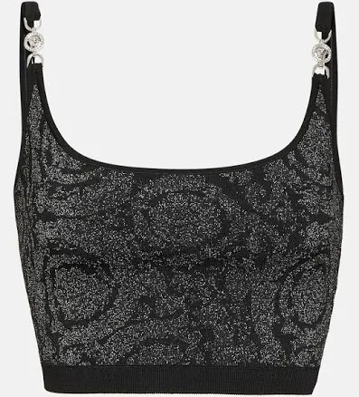 Versace, La Greca Medusa '95 knit crop top, Women, Black, US 2, Tops, Materialmix