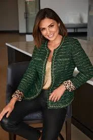 Chain Detail Tweed Jacket GreenChain Detail Tweed Jacket Green