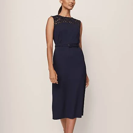Ann Taylor Women's Lace Trim Satin Midi Dress