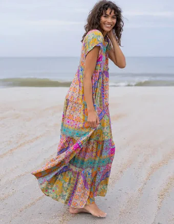 Folk Flower Patchwork Maxi Dress